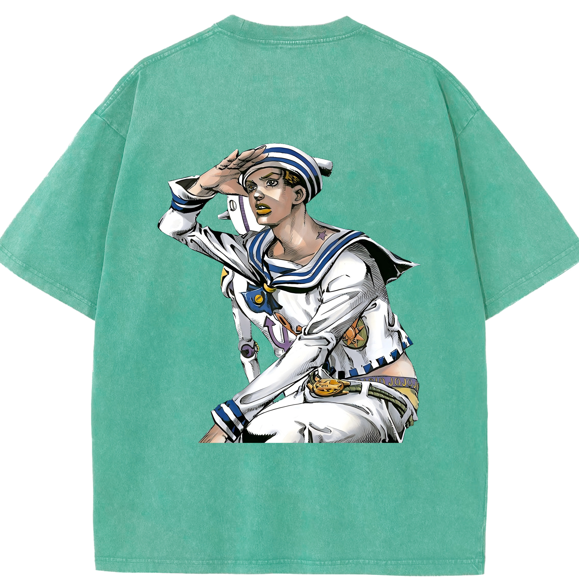 （画像用） ジョジョの奇妙な冒険 東方定助 JoJo's Bizarre Adventure Higashikata Josuke 綿100% ヴィンテージ風 半袖Tシャツ（背面プリント）